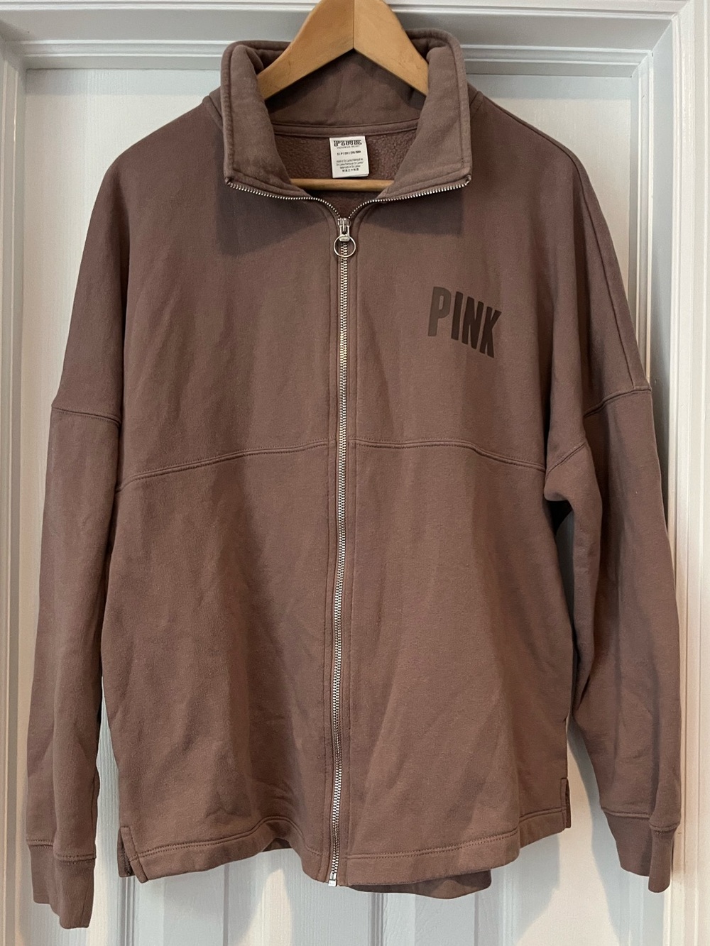PINK Victoria's Secret Full Zip-Up Sweatshirt, Mauve/Dusty Brown - Size S